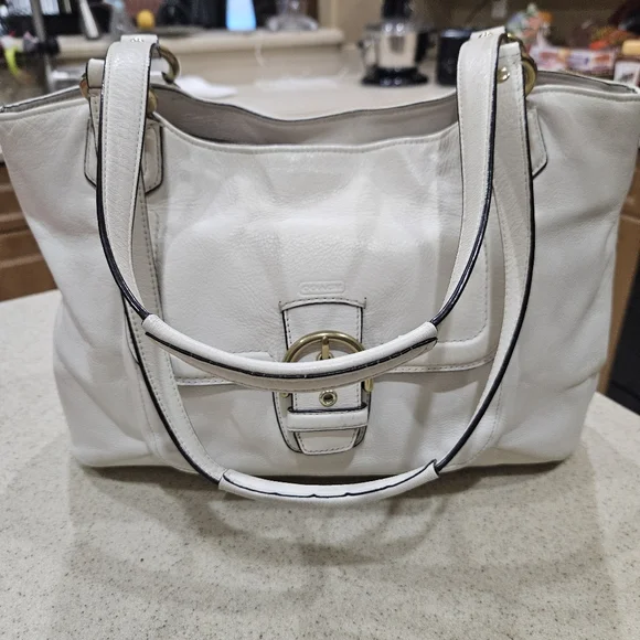 COACH Leather Handbag, Off White Coach Large Bag - Picture 5 of 8
